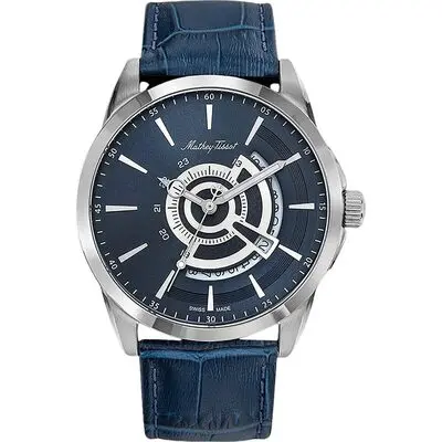 Mathey-Tissot Mondo Leather Strap Blue Dial Quartz H711ABU Men's Watch
