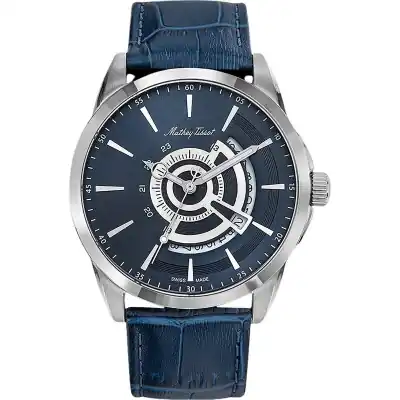 Mathey-Tissot Mondo Leather Strap Blue Dial Quartz H711ABU Men's Watch
