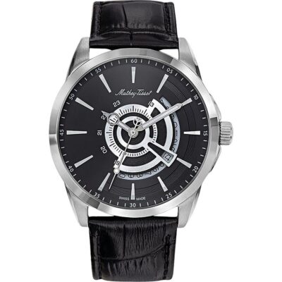 Mathey-Tissot Mondo Leather Strap Black Dial Quartz H711AN Men's Watch