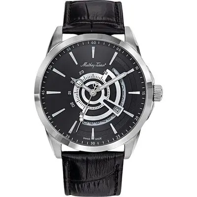 Mathey-Tissot Mondo Leather Strap Black Dial Quartz H711AN Men's Watch