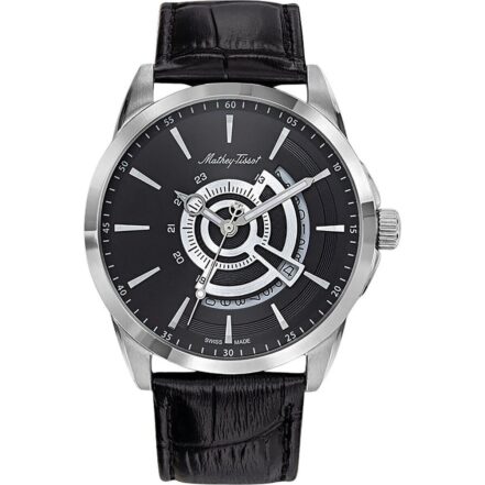 Mathey-Tissot Mondo Leather Strap Black Dial Quartz H711AN Men's Watch