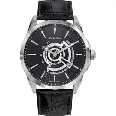 Mathey-Tissot Mondo Leather Strap Black Dial Quartz H711AN Men's Watch