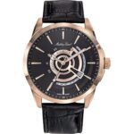 Mathey-Tissot Mondo Leather Strap Black Dial Quartz H711PN Men's Watch