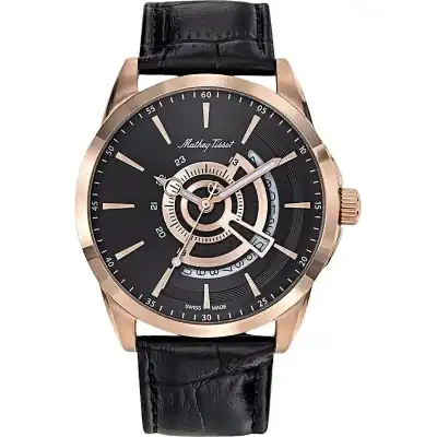 Mathey-Tissot Mondo Leather Strap Black Dial Quartz H711PN Men's Watch