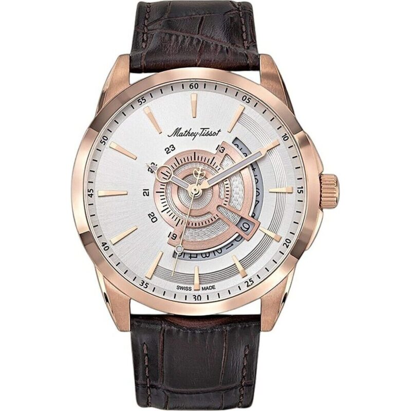 Mathey-Tissot Mondo Leather Strap Silver Dial Quartz H711PS Men's Watch Mathey-Tissot Mondo Leather Strap Silver Dial Quartz H711PS Men's Watch