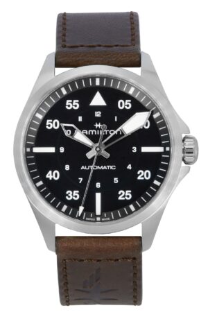Hamilton Khaki Aviation Pilot Leather Strap Black Dial Automatic H76305530 100M Men's Watch