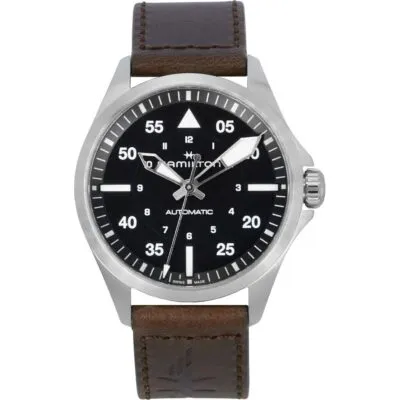 Hamilton Khaki Aviation Pilot Leather Strap Black Dial Automatic H76305530 100M Men's Watch
