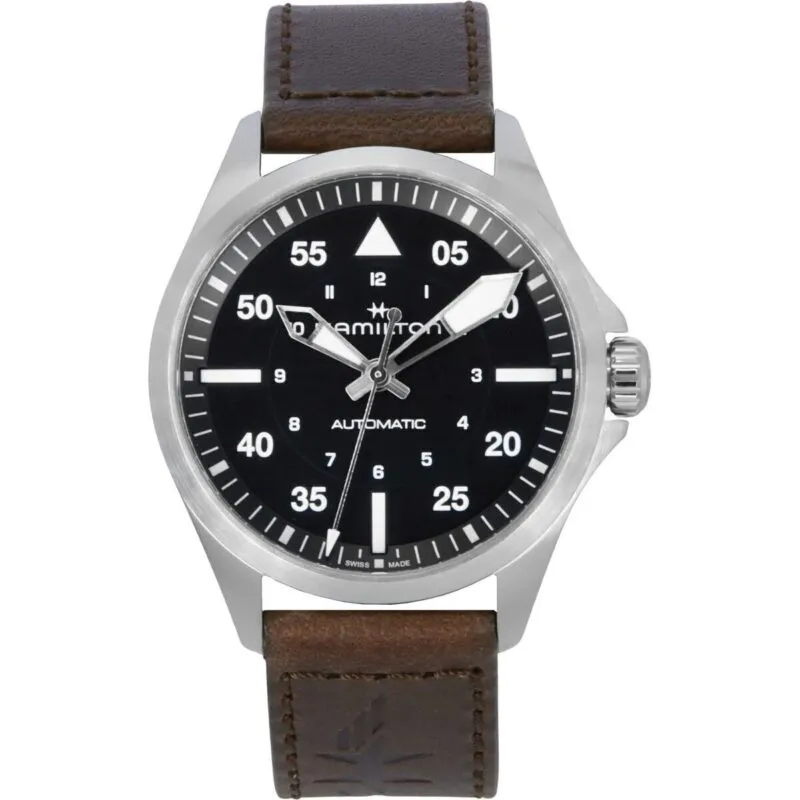 Hamilton Khaki Aviation Pilot Leather Strap Black Dial Automatic H76305530 100M Men's Watch