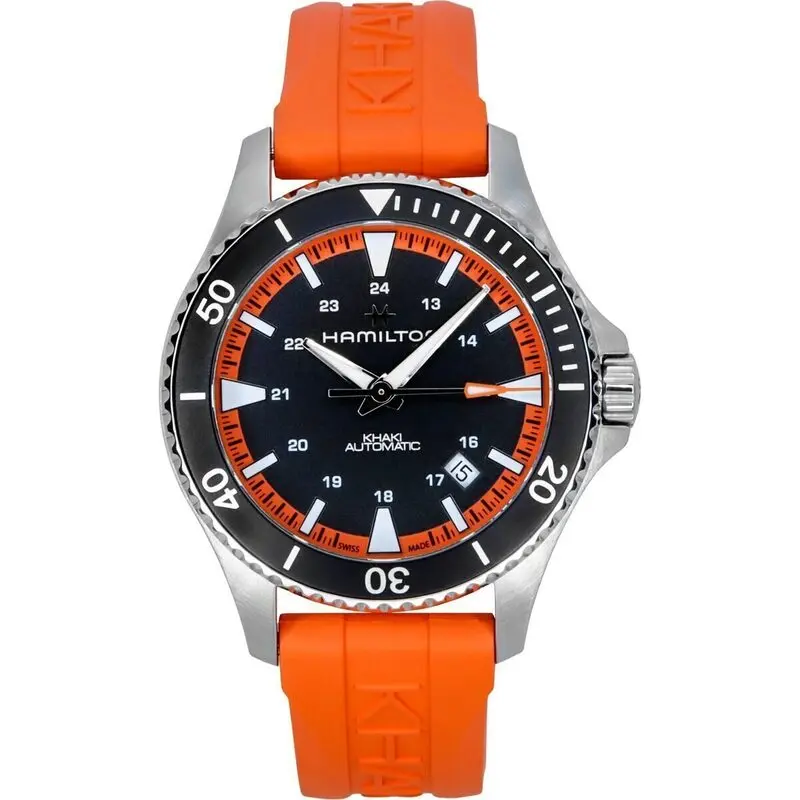 Hamilton Khaki Navy Scuba Orange Rubber Strap Black Dial Automatic H82395331 100M Men's Watch