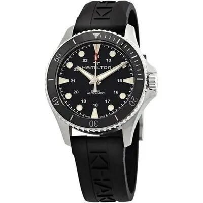 Hamilton Khaki Navy Scuba Rubber Strap Black Dial Automatic Diver's H82515330 300M Men's Watch
