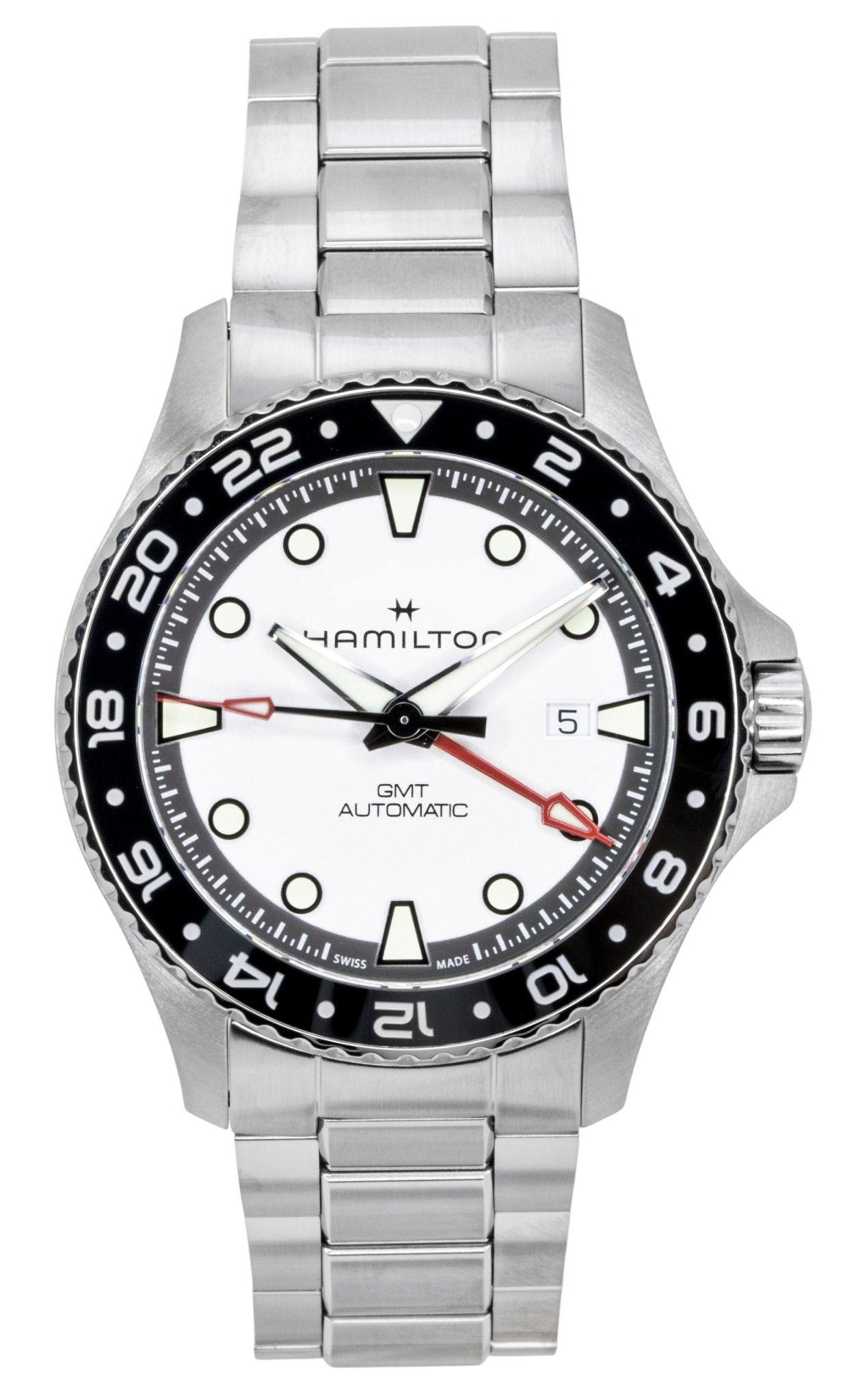 Hamilton Khaki Navy Scuba GMT Stainless Steel Silver Dial Automatic Diver's H82555150 300M Men's Watch