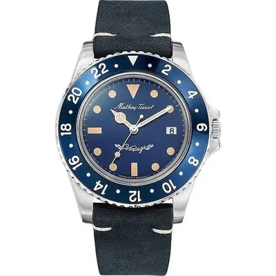 Mathey-Tissot Mathy Vintage Leather Strap Blue Dial Quartz H900ALBU Men's Watch