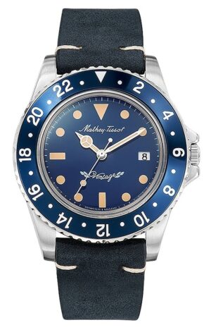 Mathey-Tissot Mathy Vintage Leather Strap Blue Dial Quartz H900ALBU Men's Watch