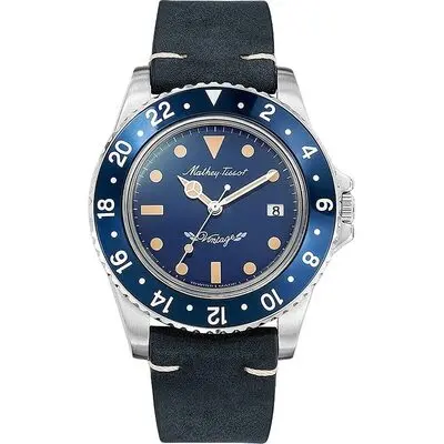 Mathey-Tissot Mathy Vintage Leather Strap Blue Dial Quartz H900ALBU Men's Watch
