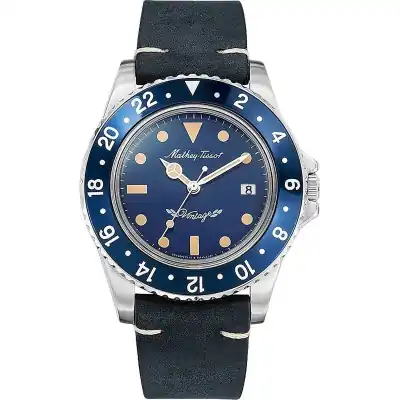 Mathey-Tissot Mathy Vintage Leather Strap Blue Dial Quartz H900ALBU Men's Watch