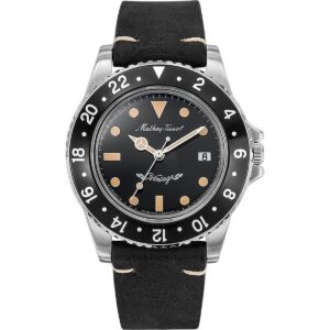 Mathey-Tissot Mathy Vintage Leather Strap Black Dial Quartz H900ALN Men's Watch