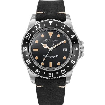 Mathey-Tissot Mathy Vintage Leather Strap Black Dial Quartz H900ALN Men's Watch