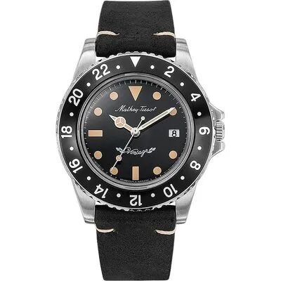 Mathey-Tissot Mathy Vintage Leather Strap Black Dial Quartz H900ALN Men's Watch