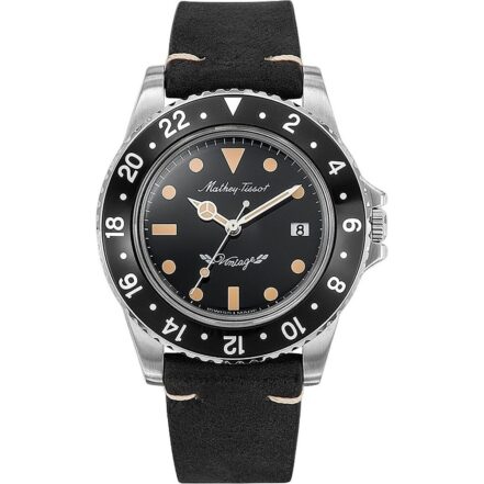Mathey-Tissot Mathy Vintage Leather Strap Black Dial Quartz H900ALN Men's Watch