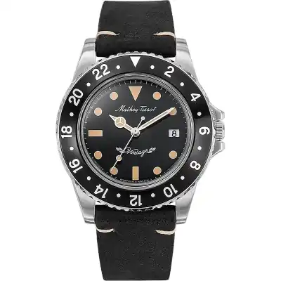 Mathey-Tissot Mathy Vintage Leather Strap Black Dial Quartz H900ALN Men's Watch