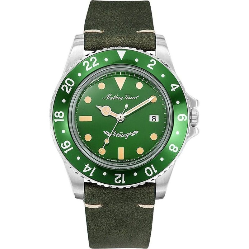 Mathey-Tissot Mathy Vintage Leather Strap Green Dial Quartz H900ALV Men's Watch Mathey-Tissot Mathy Vintage Leather Strap Green Dial Quartz H900ALV Men's Watch