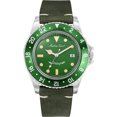 Mathey-Tissot Mathy Vintage Leather Strap Green Dial Quartz H900ALV Men's Watch