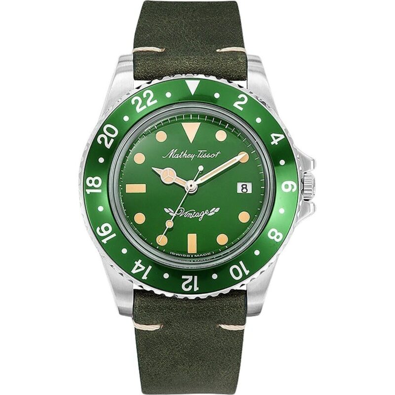 Mathey-Tissot Mathy Vintage Leather Strap Green Dial Quartz H900ALV Men's Watch