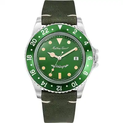 Mathey-Tissot Mathy Vintage Leather Strap Green Dial Quartz H900ALV Men's Watch