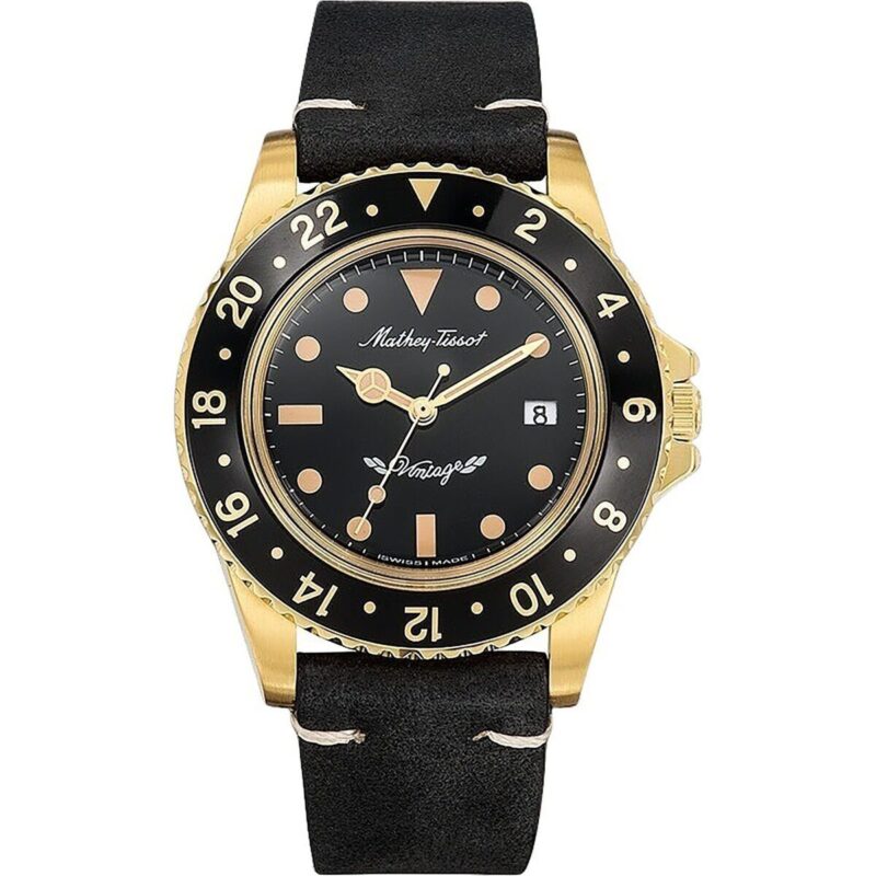Mathey-Tissot Mathy Vintage Leather Strap Black Dial Quartz H900PLN Men's Watch