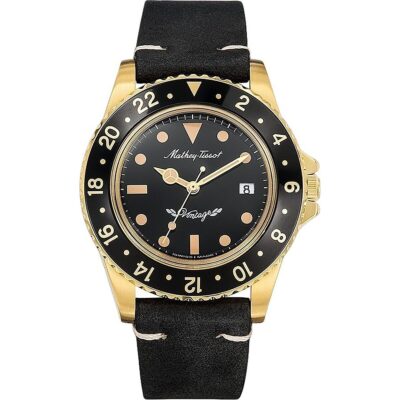Mathey-Tissot Mathy Vintage Leather Strap Black Dial Quartz H900PLN Men's Watch