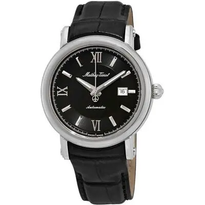 Mathey-Tissot Renaissance Genuine Leather Strap Black Dial Automatic H9030AN Men's Watch