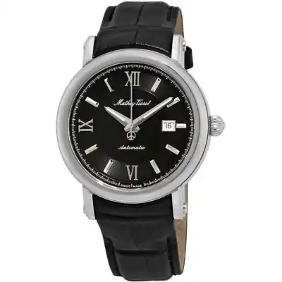 Mathey-Tissot Renaissance Genuine Leather Strap Black Dial Automatic H9030AN Men's Watch