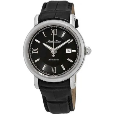 Mathey-Tissot Renaissance Genuine Leather Strap Black Dial Automatic H9030AN Men's Watch