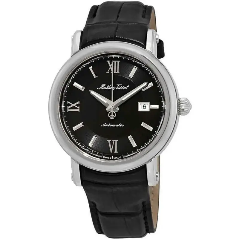 Mathey-Tissot Renaissance Genuine Leather Strap Black Dial Automatic H9030AN Men's Watch