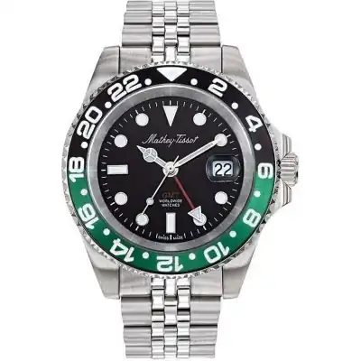 Mathey-Tissot Rolly Mathy Vintage GMT Stainless Steel Black Dial Quartz H903ANV 100M Men's Watch