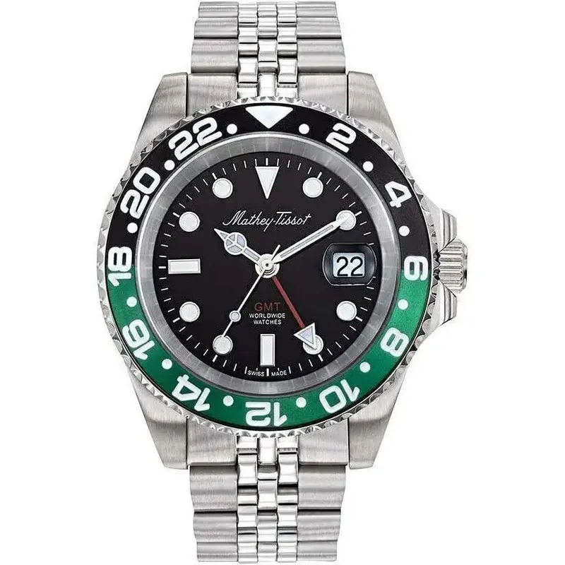 Mathey-Tissot Rolly Mathy Vintage GMT Stainless Steel Black Dial Quartz H903ANV 100M Men's Watch