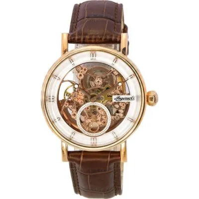 Ingersoll The Herald Leather Strap Rose Gold Skeleton Dial Automatic I00401b Men's Watch