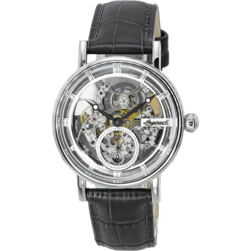 Ingersoll The Herald Leather Strap Silver Skeleton Dial Automatic I00402B Men's Watch