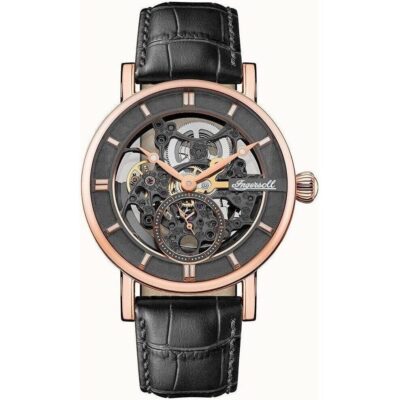 Ingersoll The Herald Leather Strap Black Skeleton Dial Automatic I00403B Men's Watch