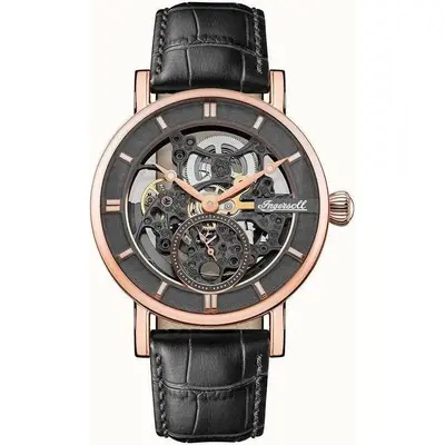 Ingersoll The Herald Leather Strap Black Skeleton Dial Automatic I00403B Men's Watch
