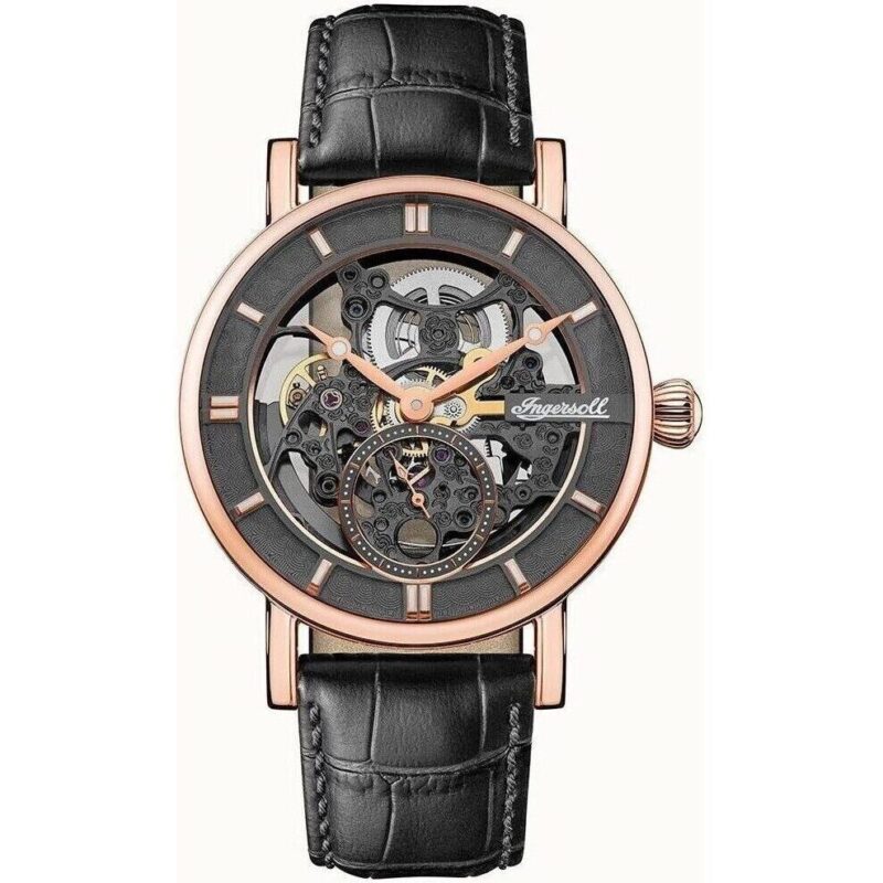 Ingersoll The Herald Leather Strap Black Skeleton Dial Automatic I00403B Men's Watch
