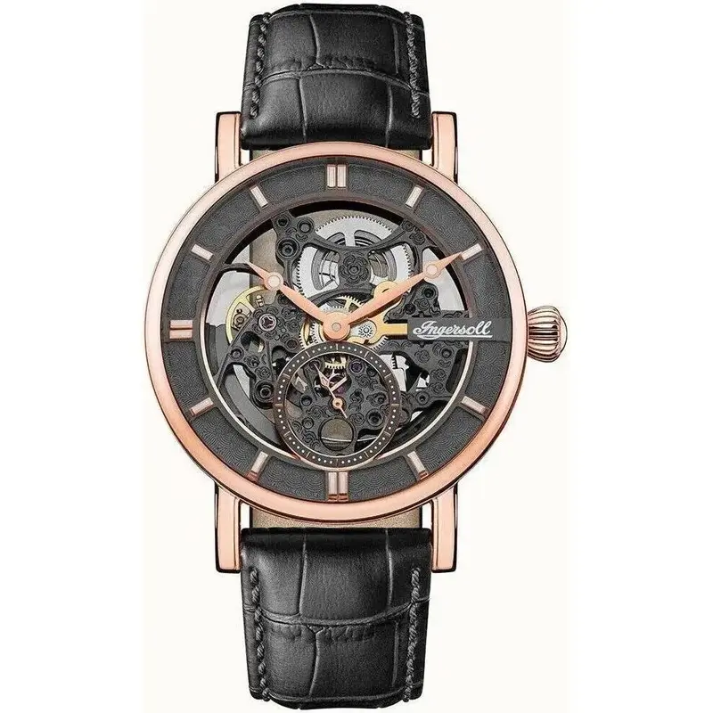 Ingersoll The Herald Leather Strap Black Skeleton Dial Automatic I00403B Men's Watch