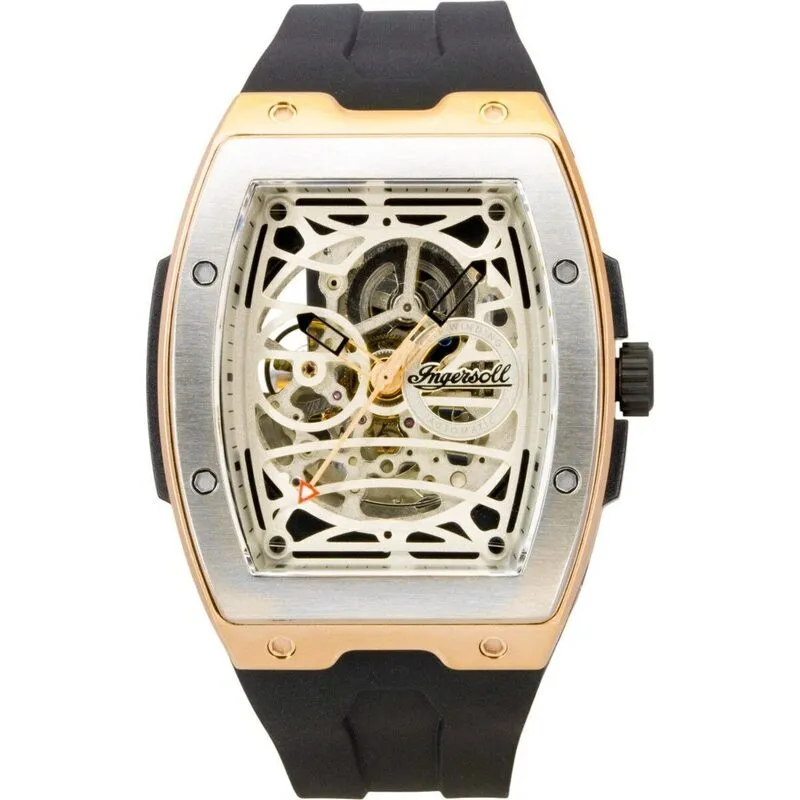 Ingersoll The Challenger PU Rubber Strap Silver Skeleton Dial Automatic I12302 Men's Watch