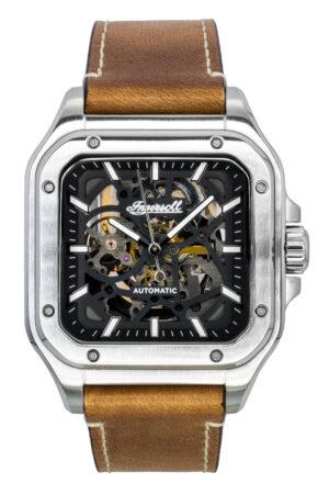 Ingersoll The Ollie Leather Strap Black Skeleton Dial Automatic I14503 Men's Watch