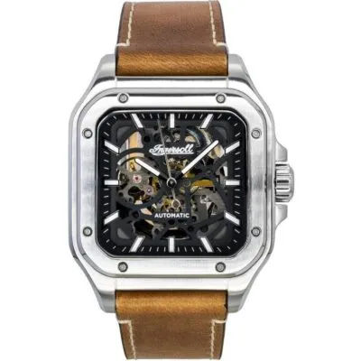 Ingersoll The Ollie Leather Strap Black Skeleton Dial Automatic I14503 Men's Watch