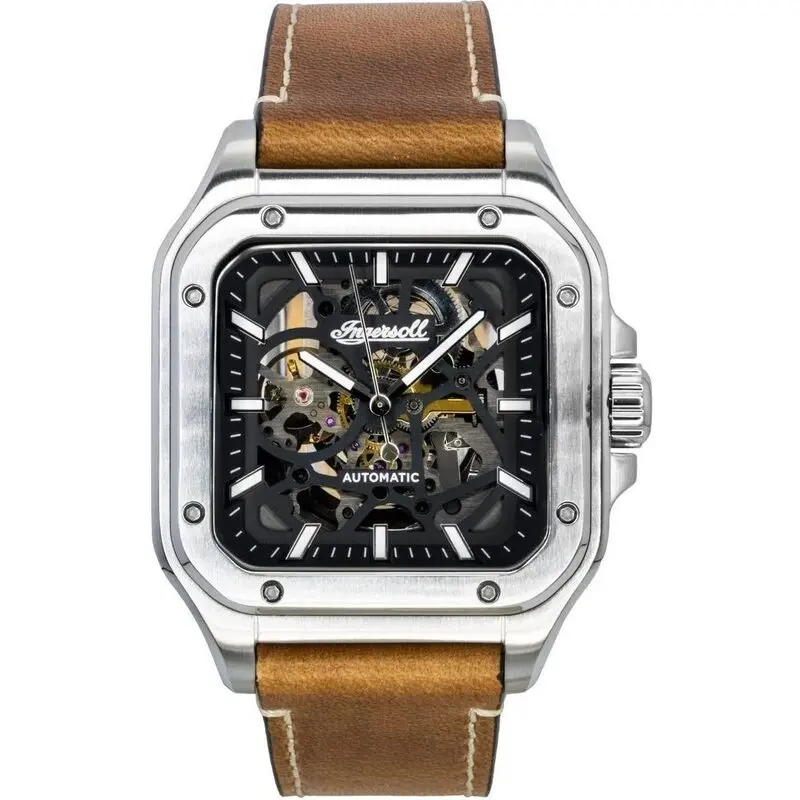 Ingersoll The Ollie Leather Strap Black Skeleton Dial Automatic I14503 Men's Watch