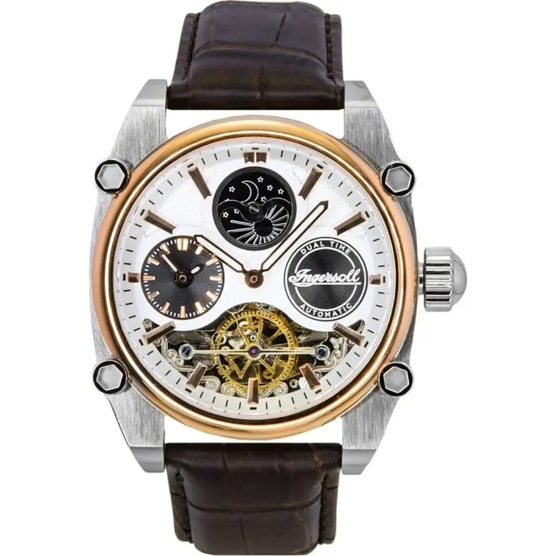 Ingersoll The Varsity Leather Strap Silver Skeleton Dial Automatic I15401 Men's Watch
