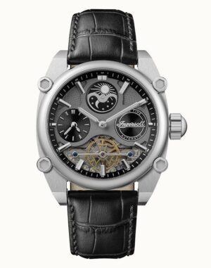 Ingersoll The Varsity Sun And Moon Phase Leather Strap Skeleton Grey Dial Automatic I15402 Men's Watch