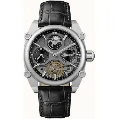 Ingersoll The Varsity Sun And Moon Phase Leather Strap Skeleton Grey Dial Automatic I15402 Men's Watch