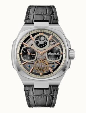 Ingersoll The Spirit Moon Phase Leather Strap Black Skeleton Dial Automatic I15801 Men's Watch